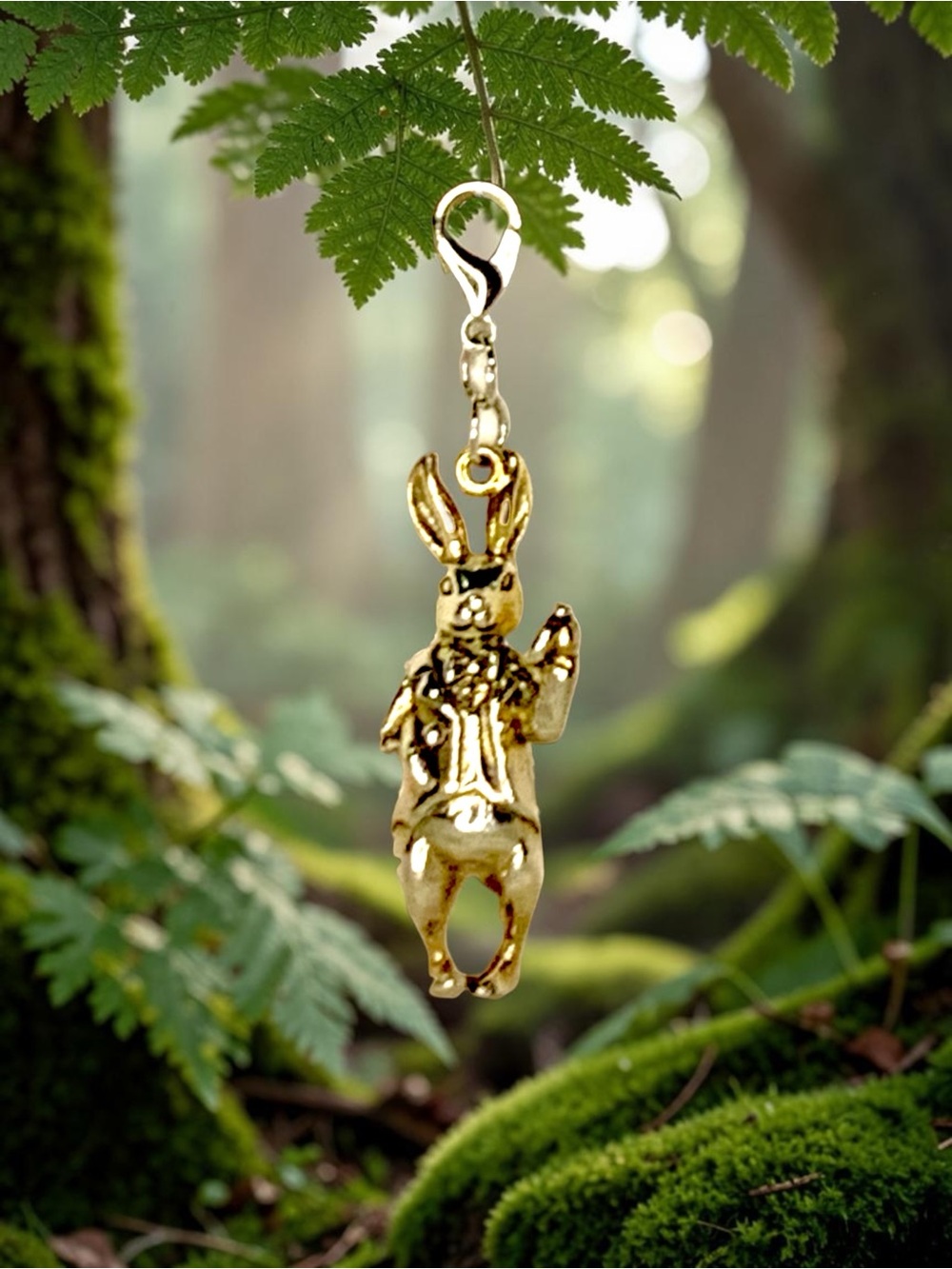 Alice in Wonderland, 3D White rabbit Charm Pendant Necklace Accent - Silver - Picture 2 of 3
